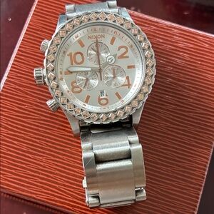 Nixon Chronograph Silver and Orange Watch